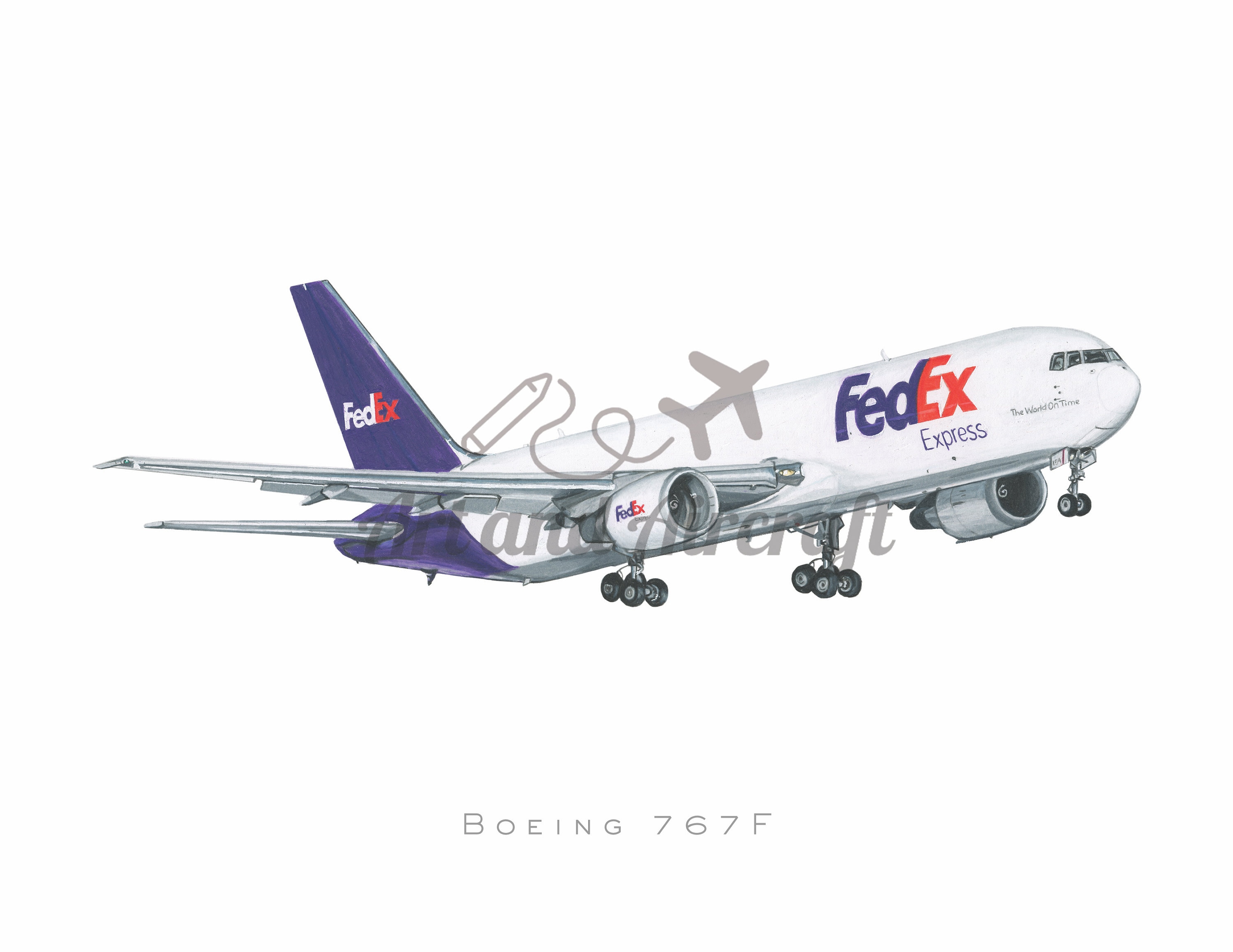 Fedex boeing airplane aviation drawing art print