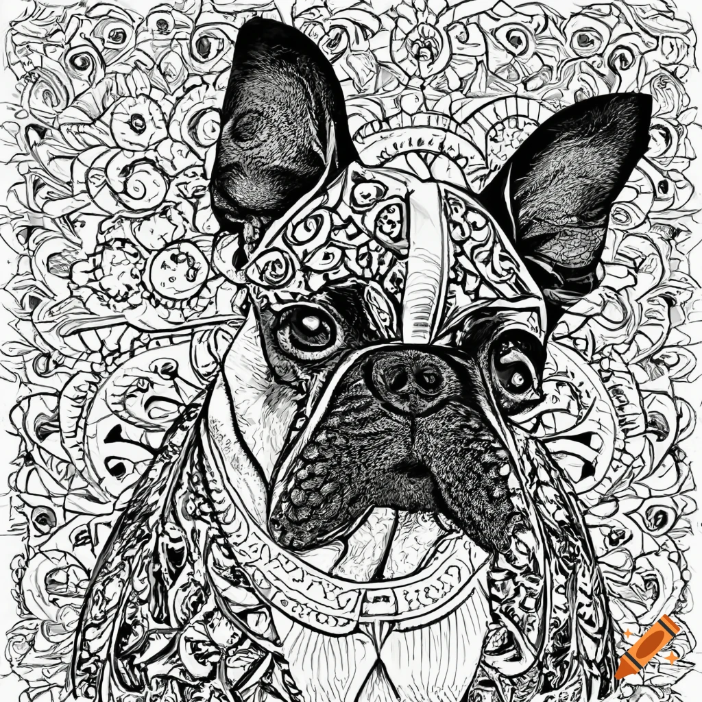 Colouring pages mandala dog image boston terrier white background black and white on