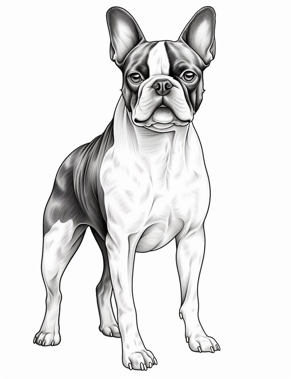 Boston terrier dog coloring page pet portrait printable coloring page coloring for adults instant download mercial use