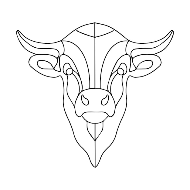 Premium vector linear drawing of a bulls head vector linear bull logo coloring book of a horned animal bison