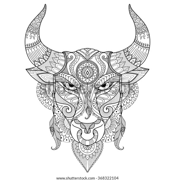 Drawing angry bull coloring booktattoologot shirt stock vector royalty free