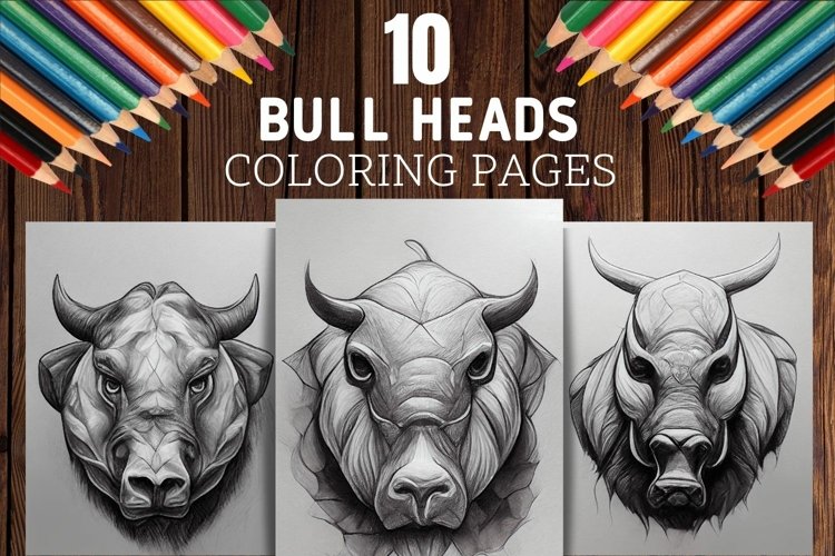 Realistic bull heads coloring pages