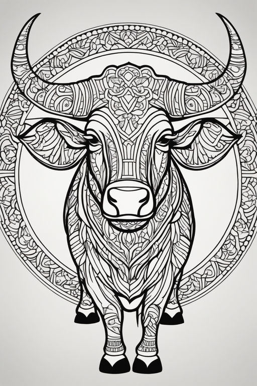 A black and white drawing of a bull