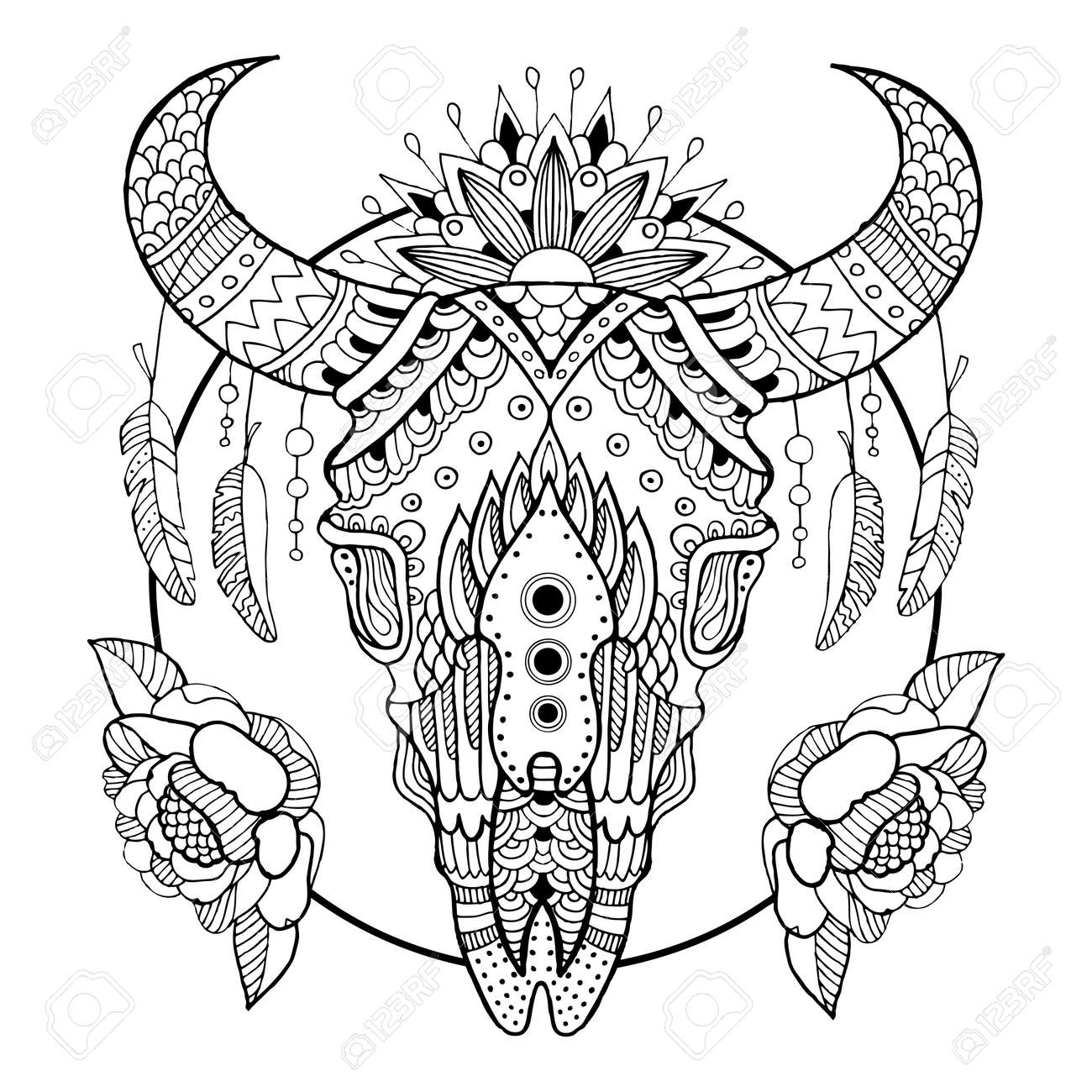 Cow skull coloring book vector illustration royalty free svg cliparts vectors and stock illustration image