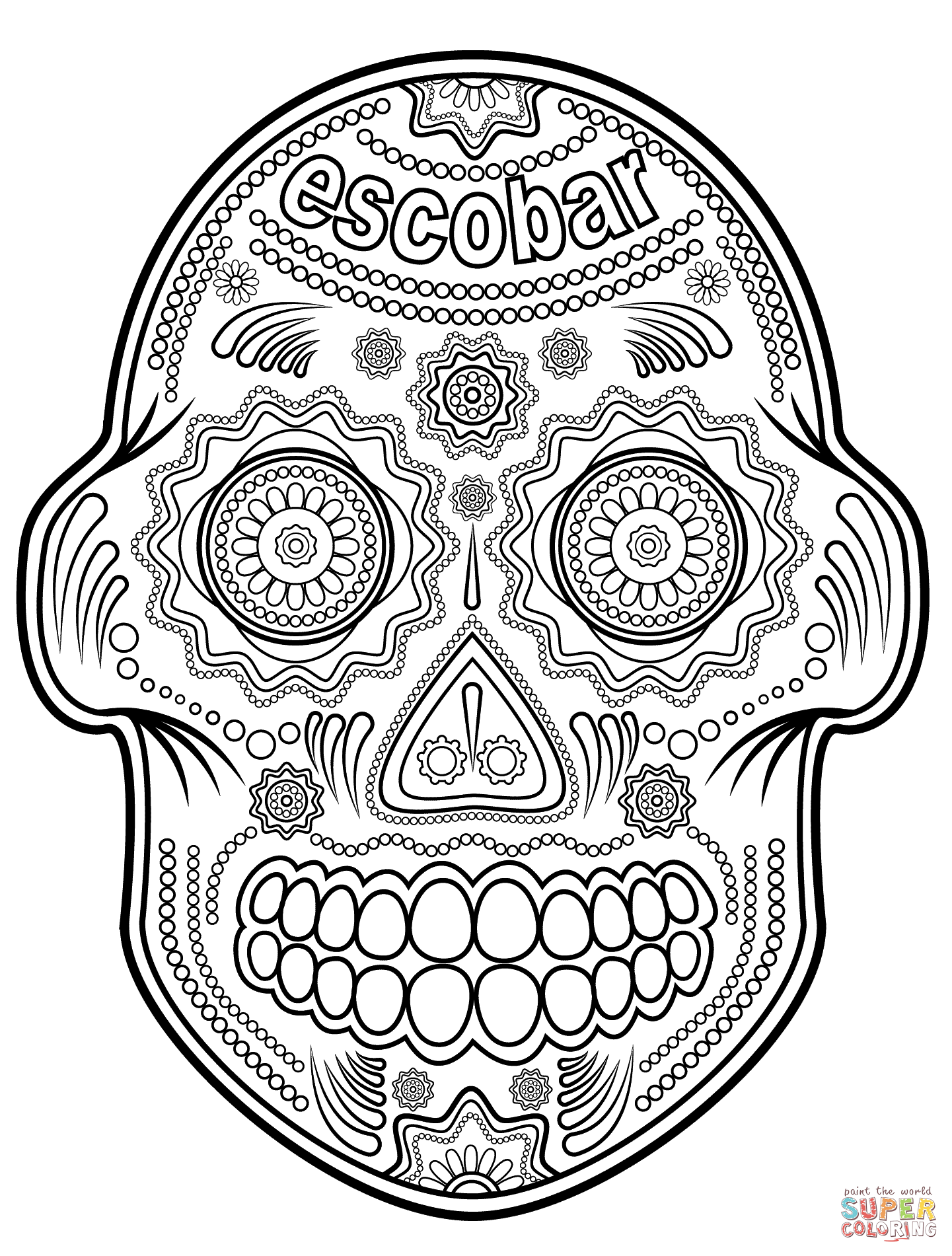 Escobar sugar skull coloring page free printable coloring pages