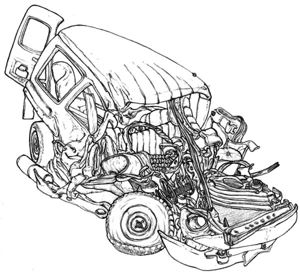 Crashed cars coloring pages