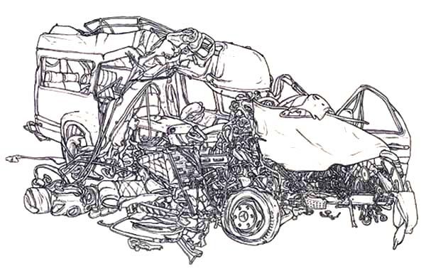 Crashed cars really bad coloring pages