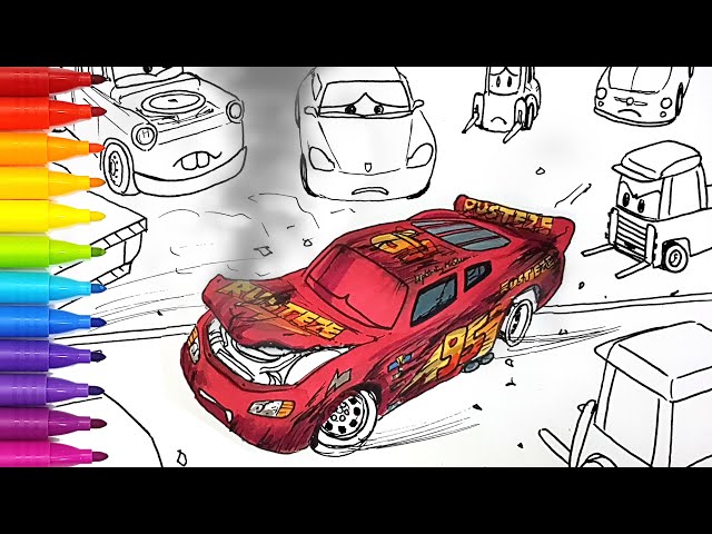 Draw cars lightning cqueens crash behind the scene drawing and coloring pages ti ti tv