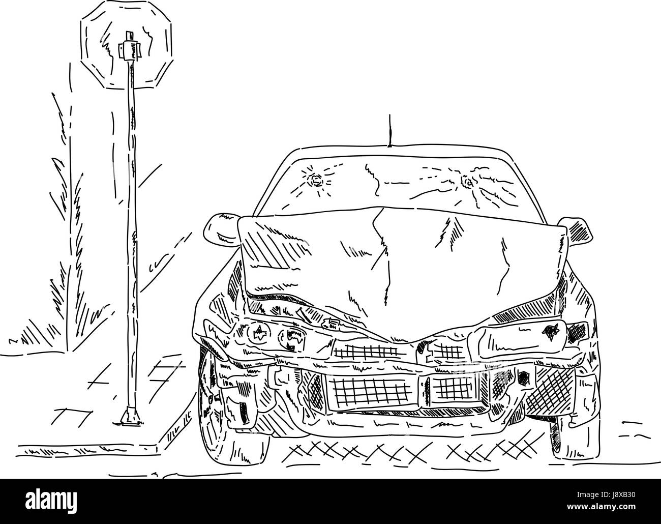 Cartoon car crash black and white stock photos images