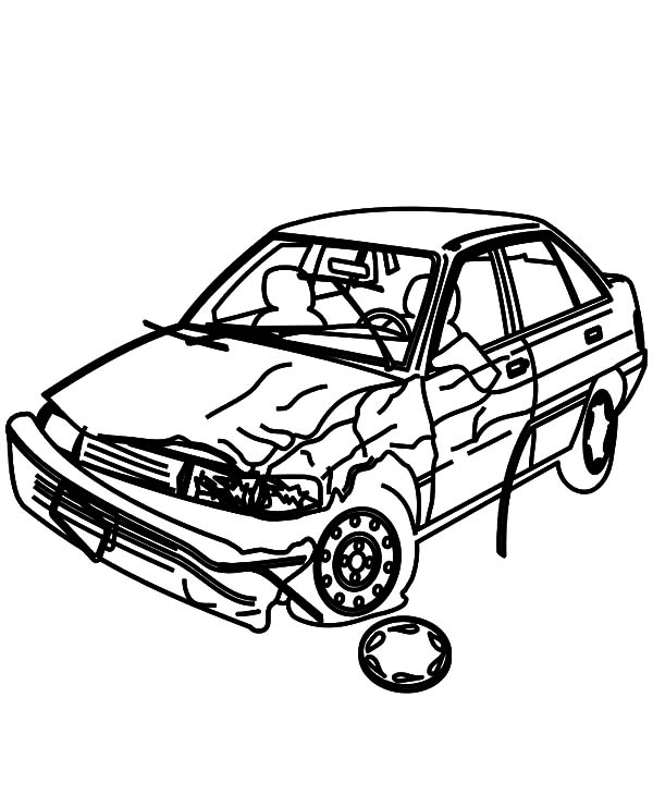 Crashed cars picture coloring pages