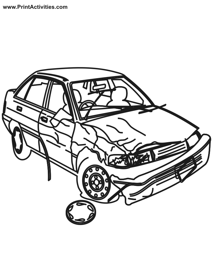 Car coloring page wrecked car