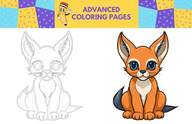 Premium ai image caracal coloring page with colored example for kids coloring book