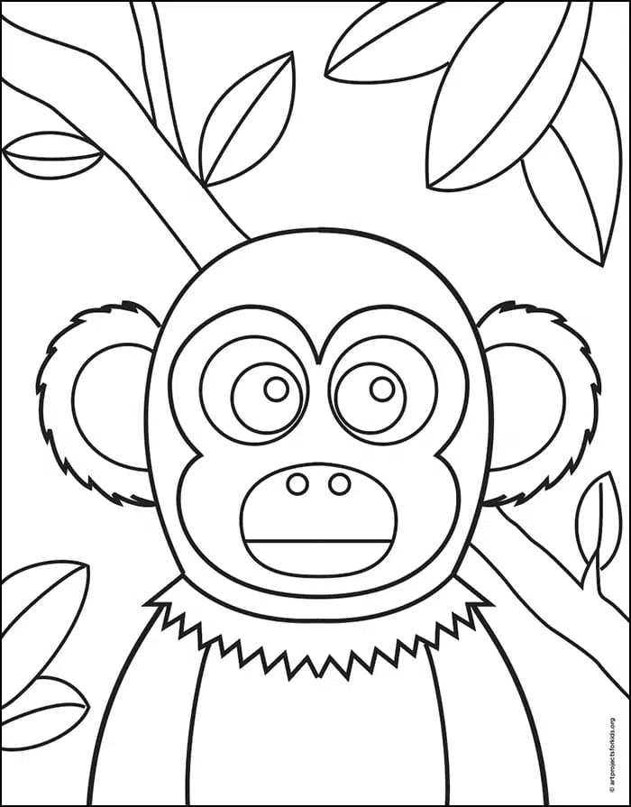 Easy how to draw a squirrel monkey tutorial and monkey coloring page