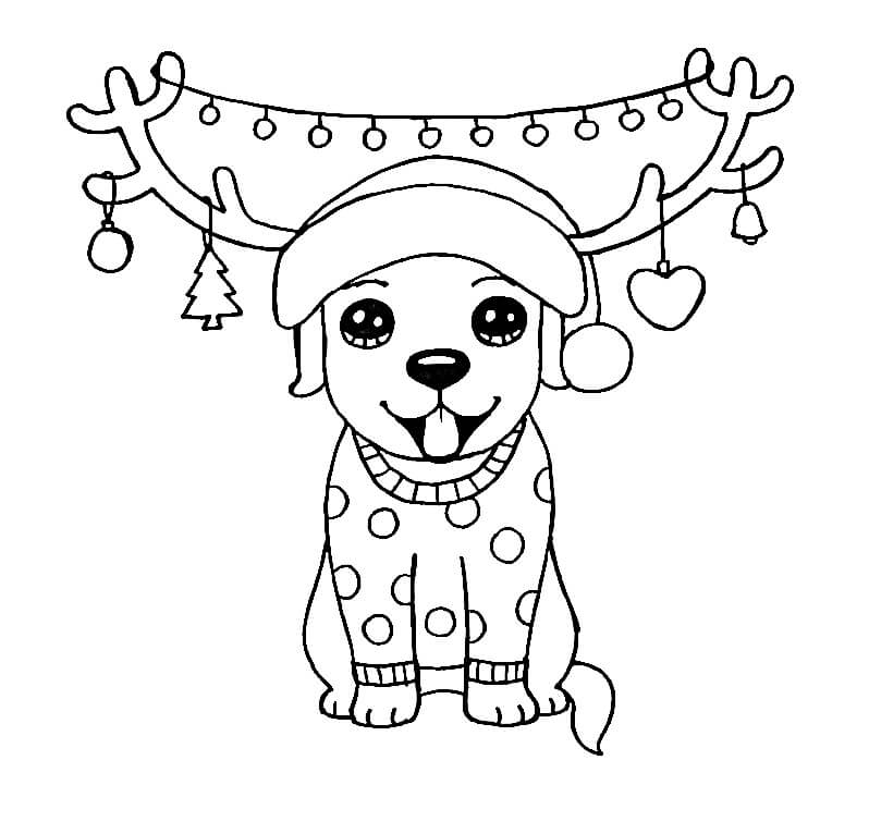 Cute dog in christmas coloring page