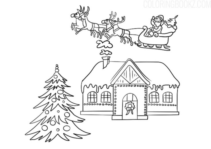 Festive christmas house coloring page