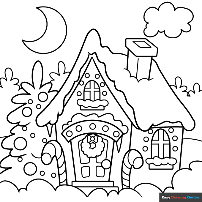 Christmas house coloring page easy drawing guides