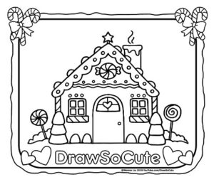 Gingerbread house coloring page â draw so cute