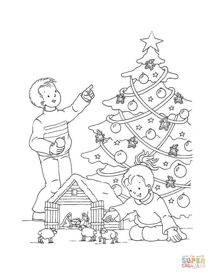 Christmas tree in the house coloring page free printable coloring pages