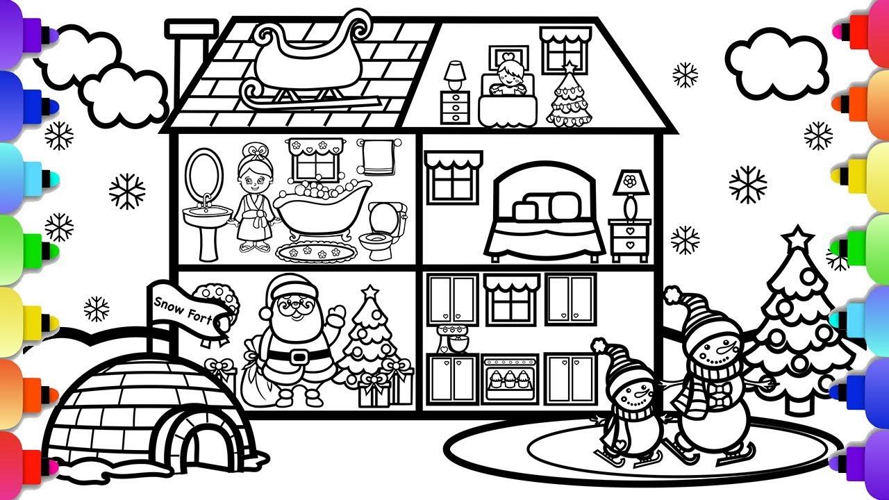 Ððlearn to draw and color a fun christas house with santa snowen and a christas tree ð âðð