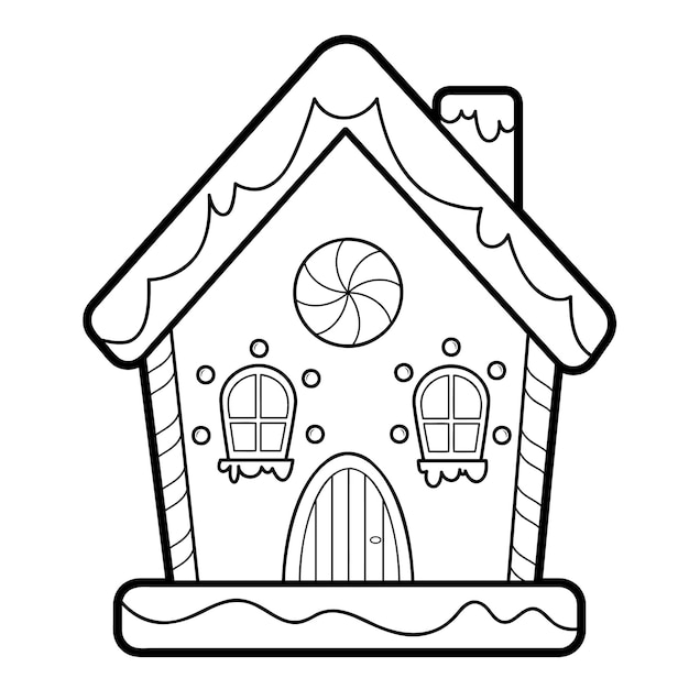 Premium vector christmas coloring book or page for kids gingerbread house black and white vector illustration