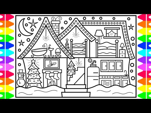 How to draw a christas house with decorations ðâïðchristas drawing and coloring pages for kids