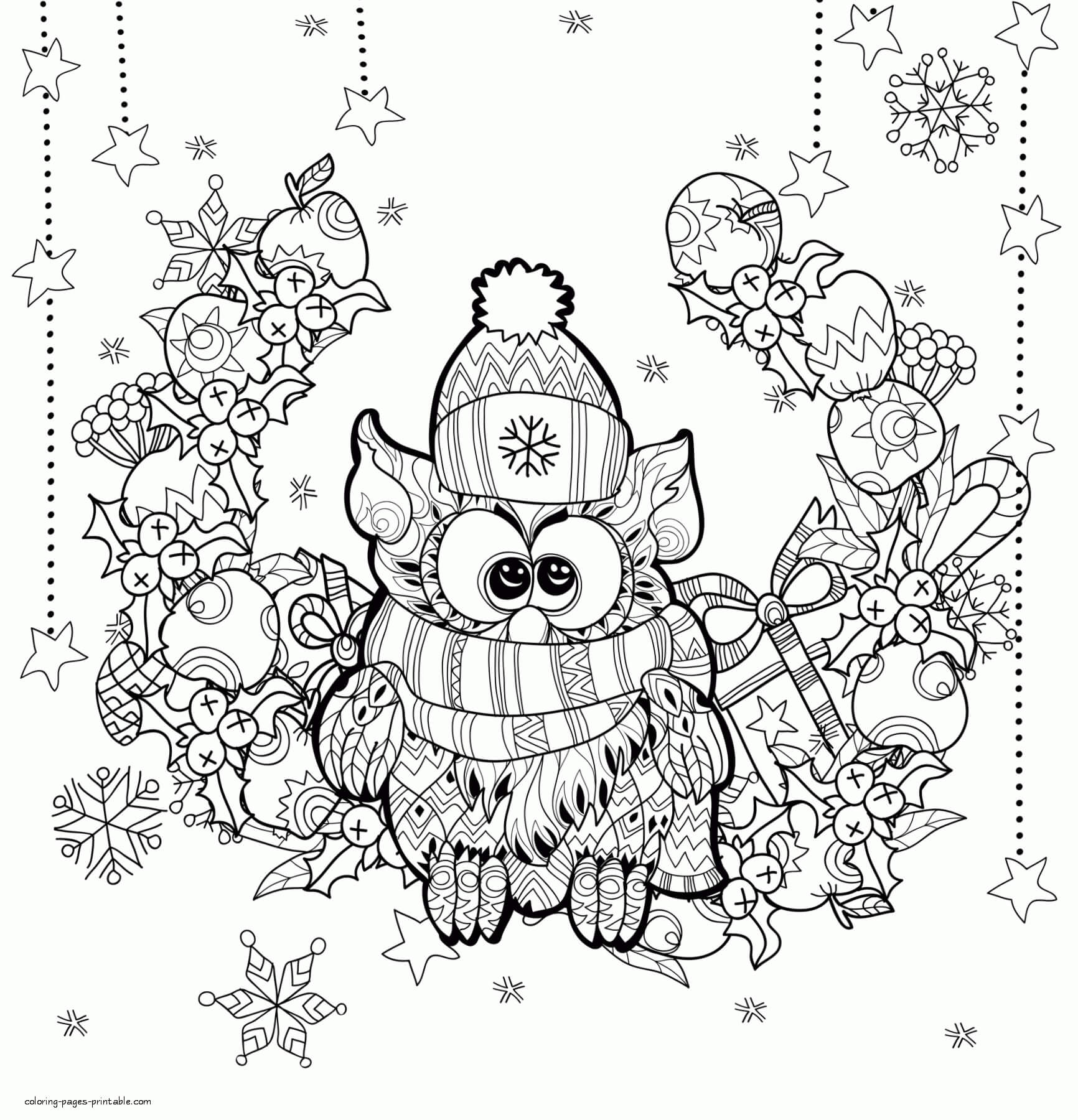 Christmas owl mandala coloring page