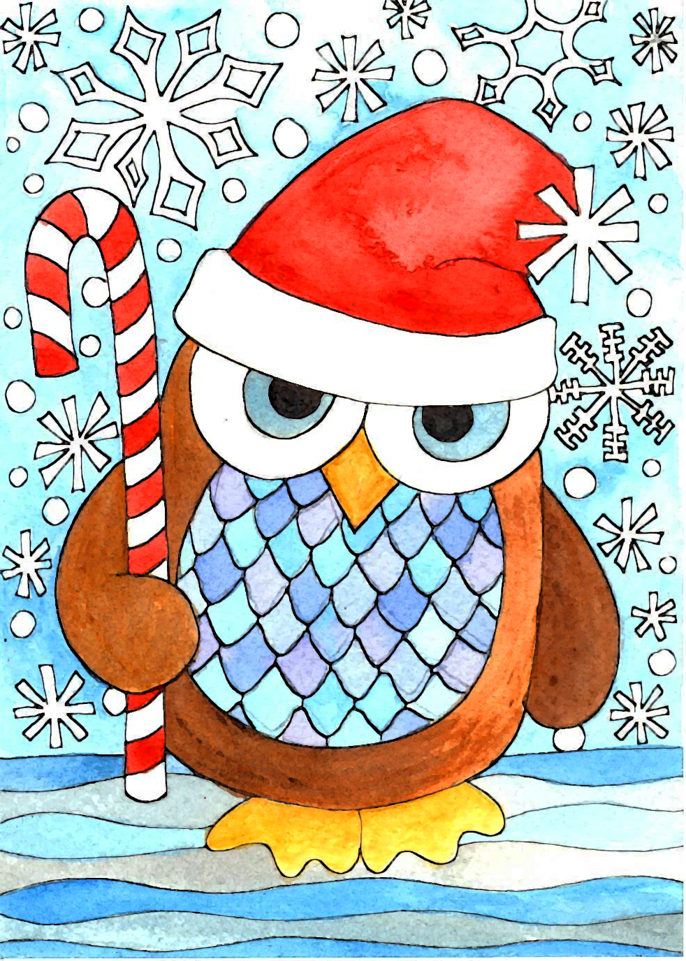 Santa owl coloring page â from victory road