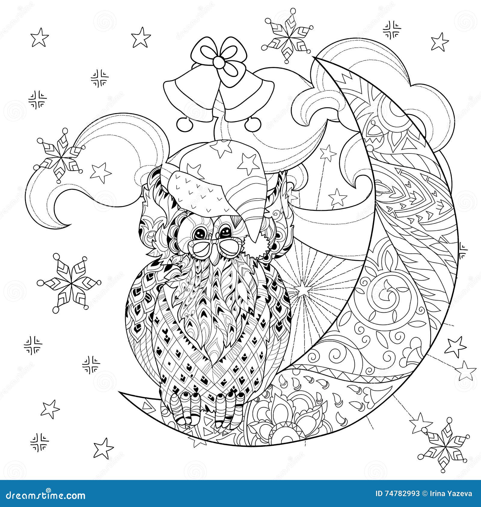 Cute owl on christmas half moon stock vector