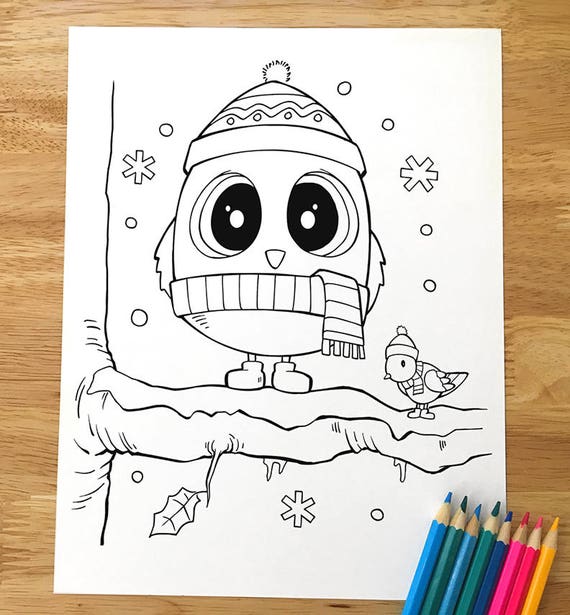 Christmas owl coloring page downloadable pdf file download now