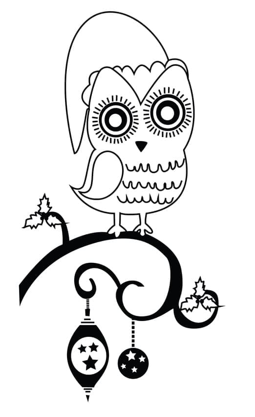 Adorable christmas owl coloring page