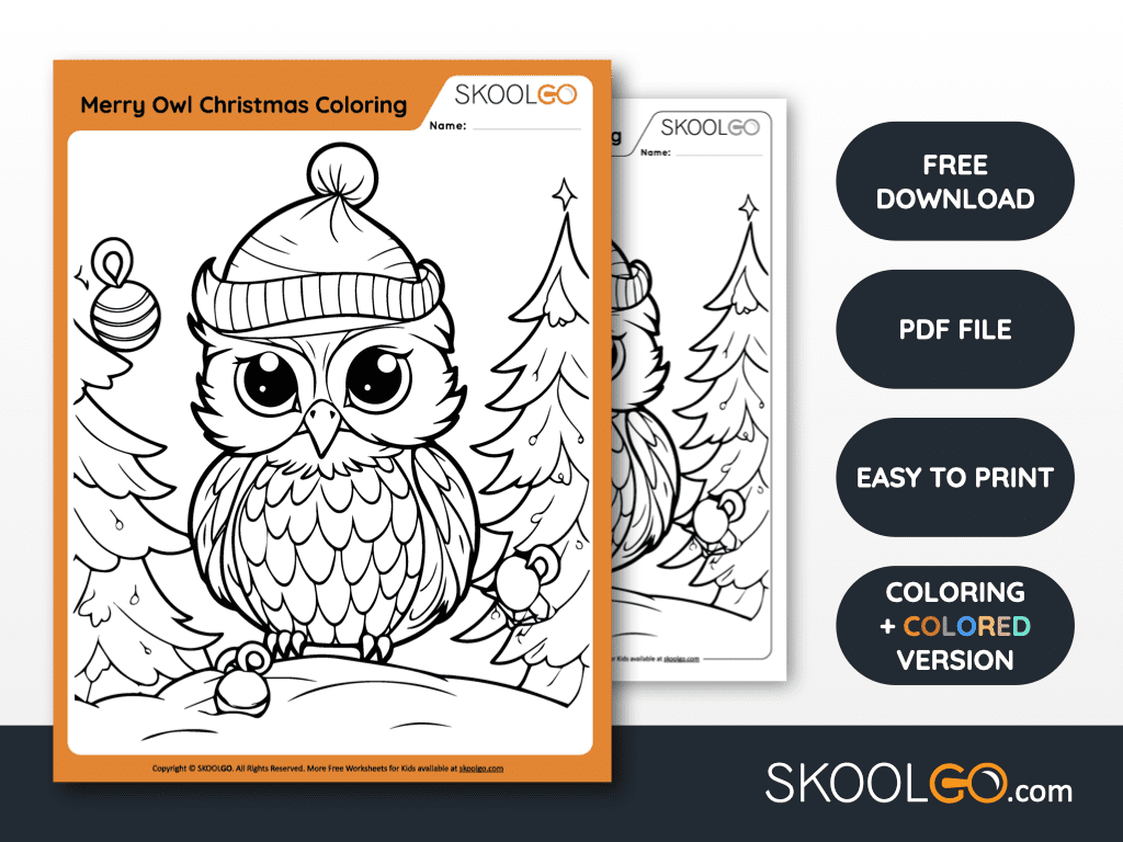 Merry owl christmas coloring worksheet