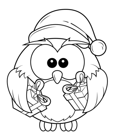 Christmas owl with gift boxes coloring page from owls category select from printable crafts oâ owl coloring pages coloring pages christmas coloring pages