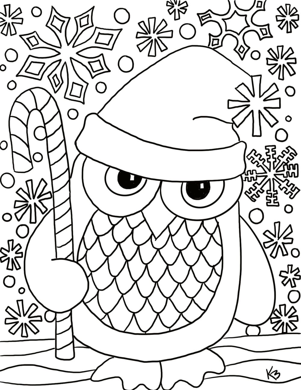 Santa owl coloring page â from victory road