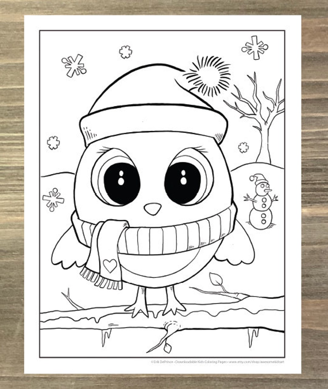 Christmas owl coloring page downloadable pdf file