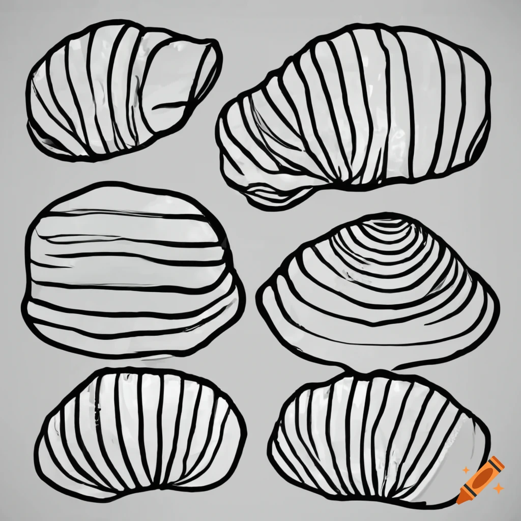 Black white line drawing coloring page clam on