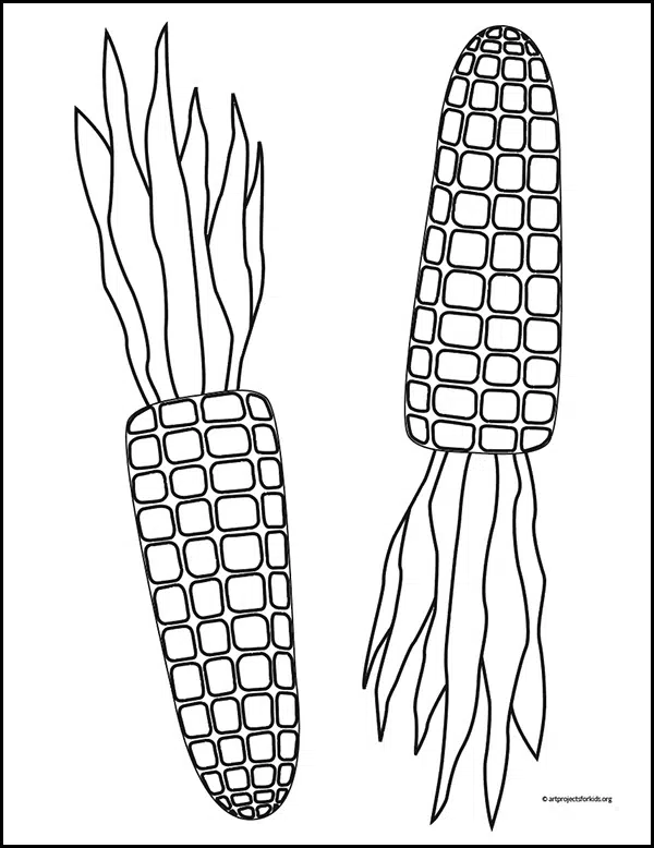 Easy how to draw corn tutorial video and corn coloring page