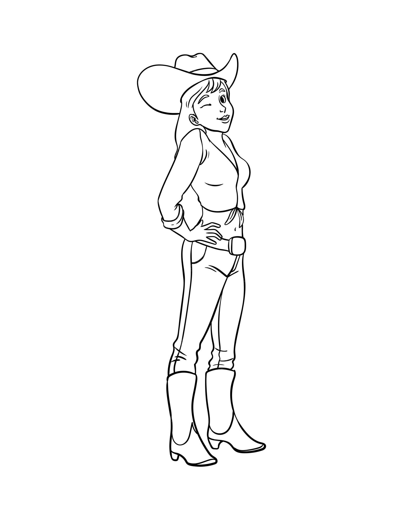 Premium vector cowgirl isolated coloring page for kids