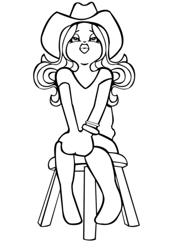 Cowgirl on a stool coloring page free printable coloring pages