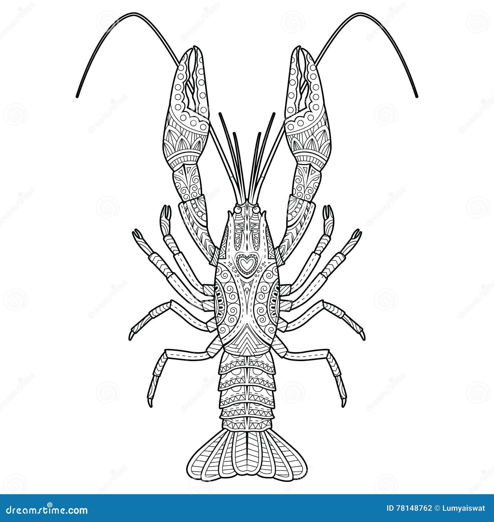 Vector hand drawn zentangle crawfish drawing for coloring book stock vector