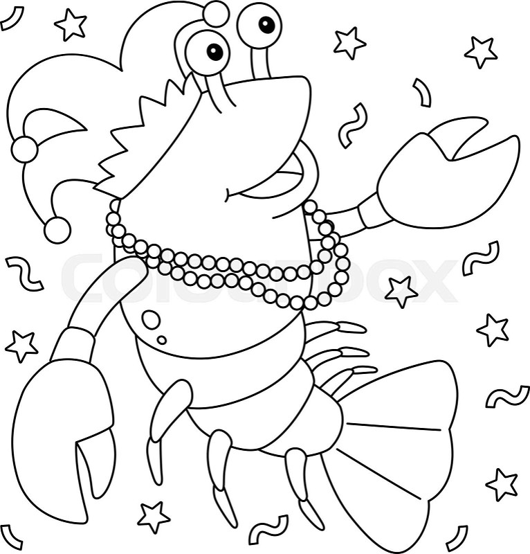 Mardi gras jester crawfish coloring page for kids stock vector