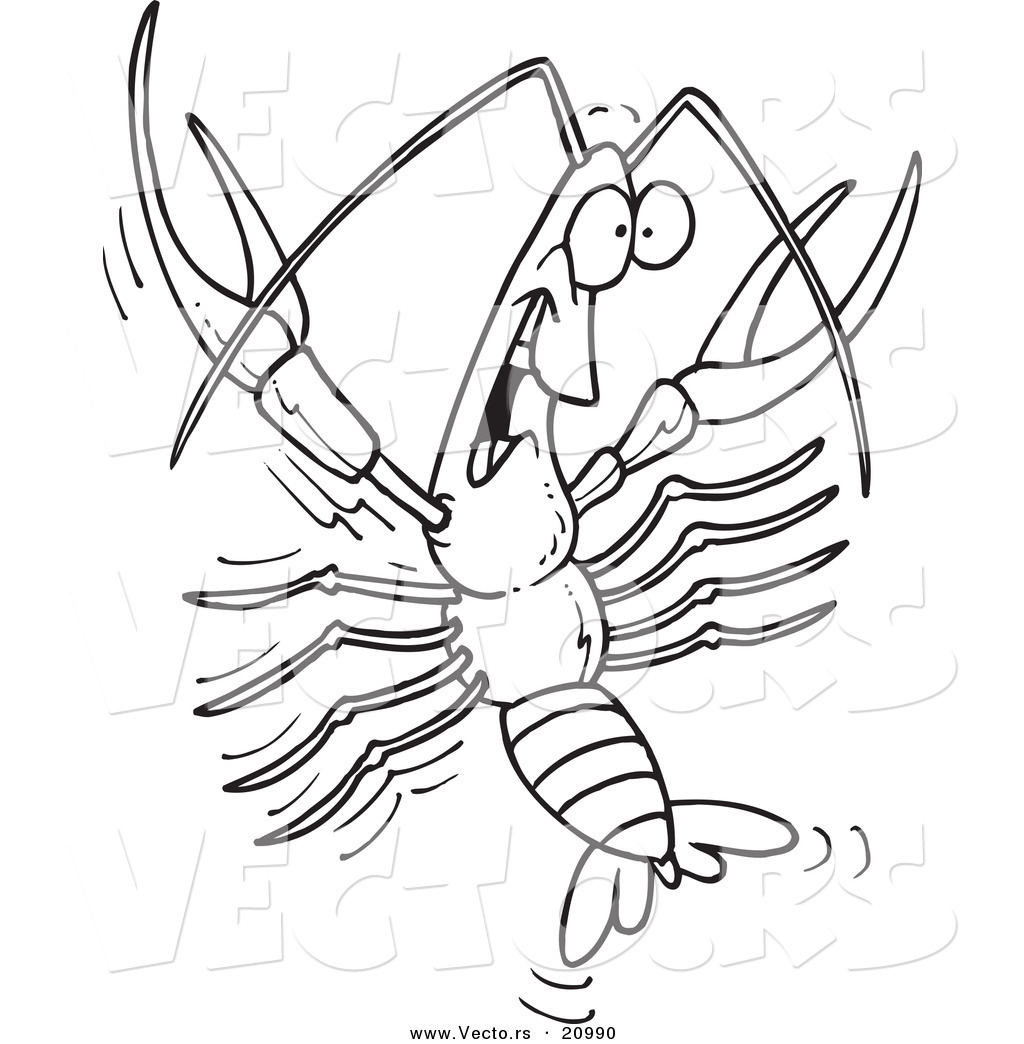 R of a cartoon happy crawdad