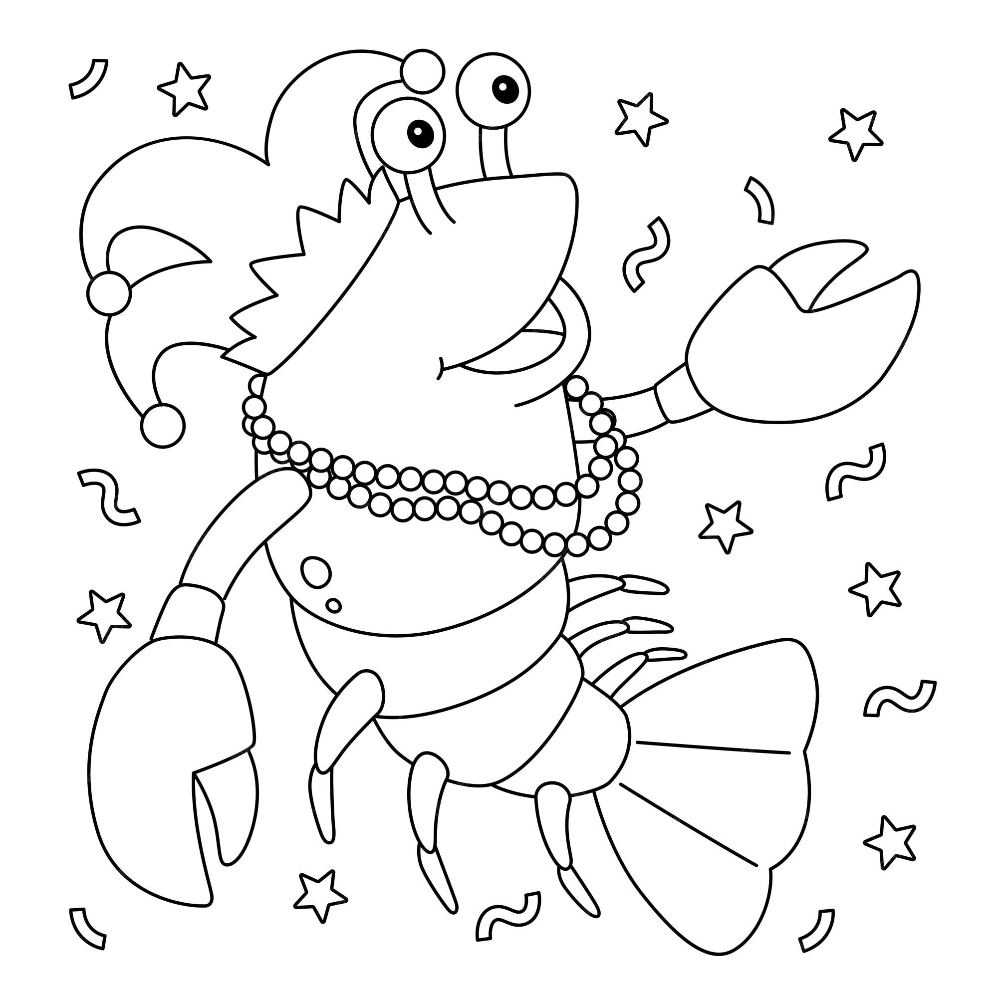 Premium vector mardi gras jester crawfish isolated coloring page