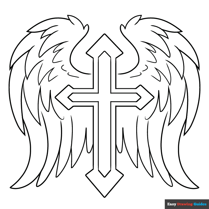 Cross with wings coloring page easy drawing guides