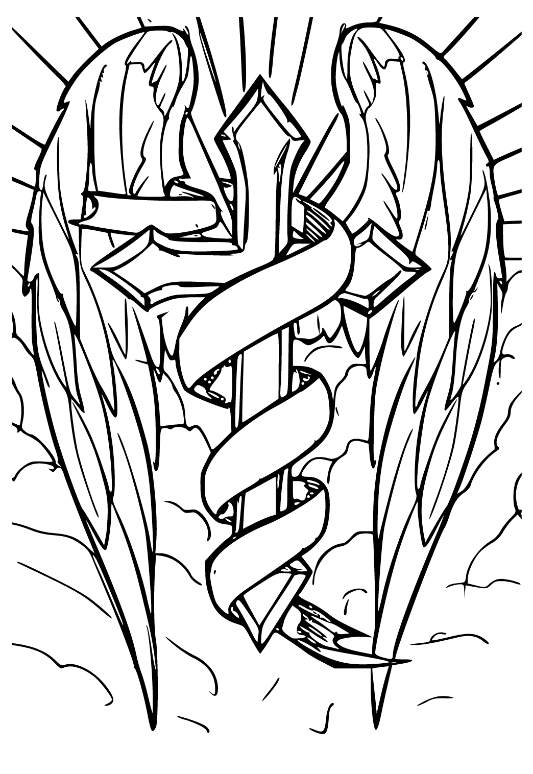 Free printable cross wings coloring page for adults and kids