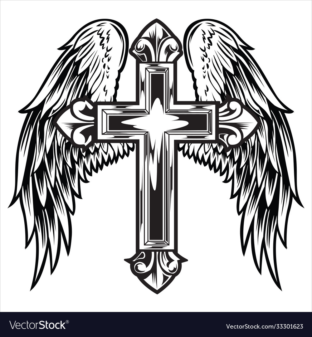 Christian cross wing drawing blak royalty free vector image