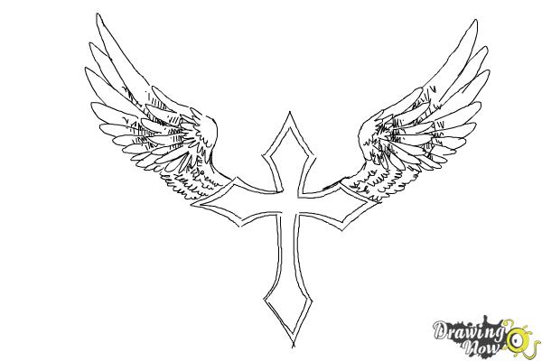 How to draw a cross with wings