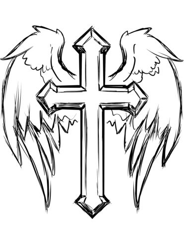 Cross with wings coloring page cross drawing cross with wings tattoo christian drawings