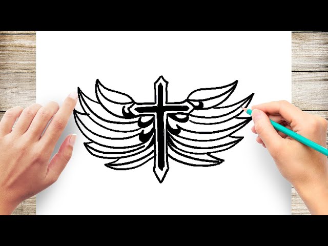 How to draw cross with wings