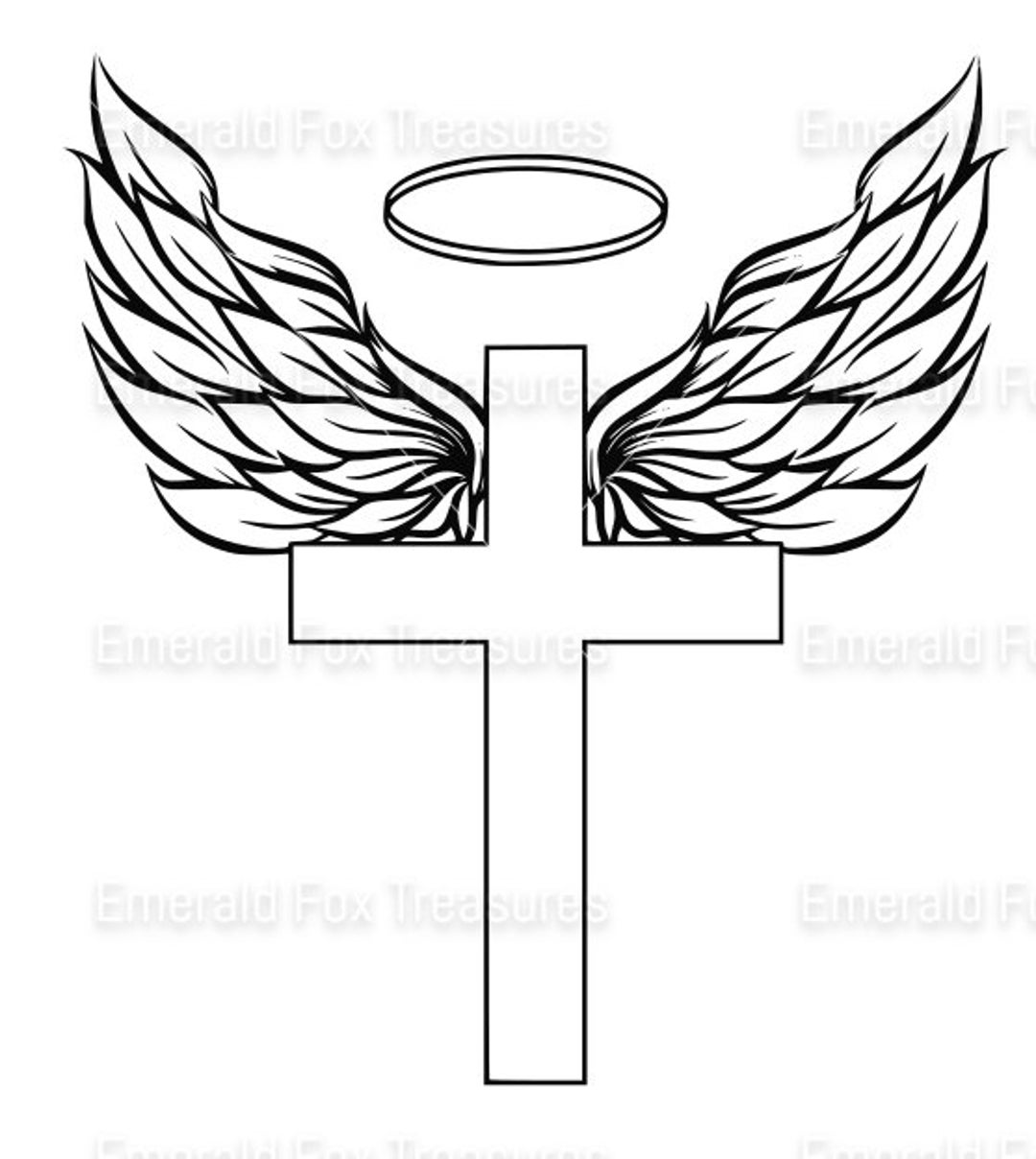 Christian cross with wings svg cross file angel cross with halo pdf glowforge ready christian icon digital file