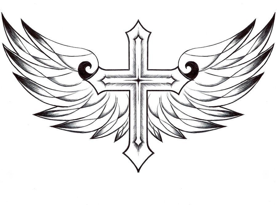 Printable coloring pages cross coloring page cross with wings tattoo cross with wings